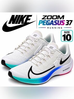 Nike Air Zoom Pegasus 37 FlyEase White Multi-Color Running Shoes Men’s 10 NWOB